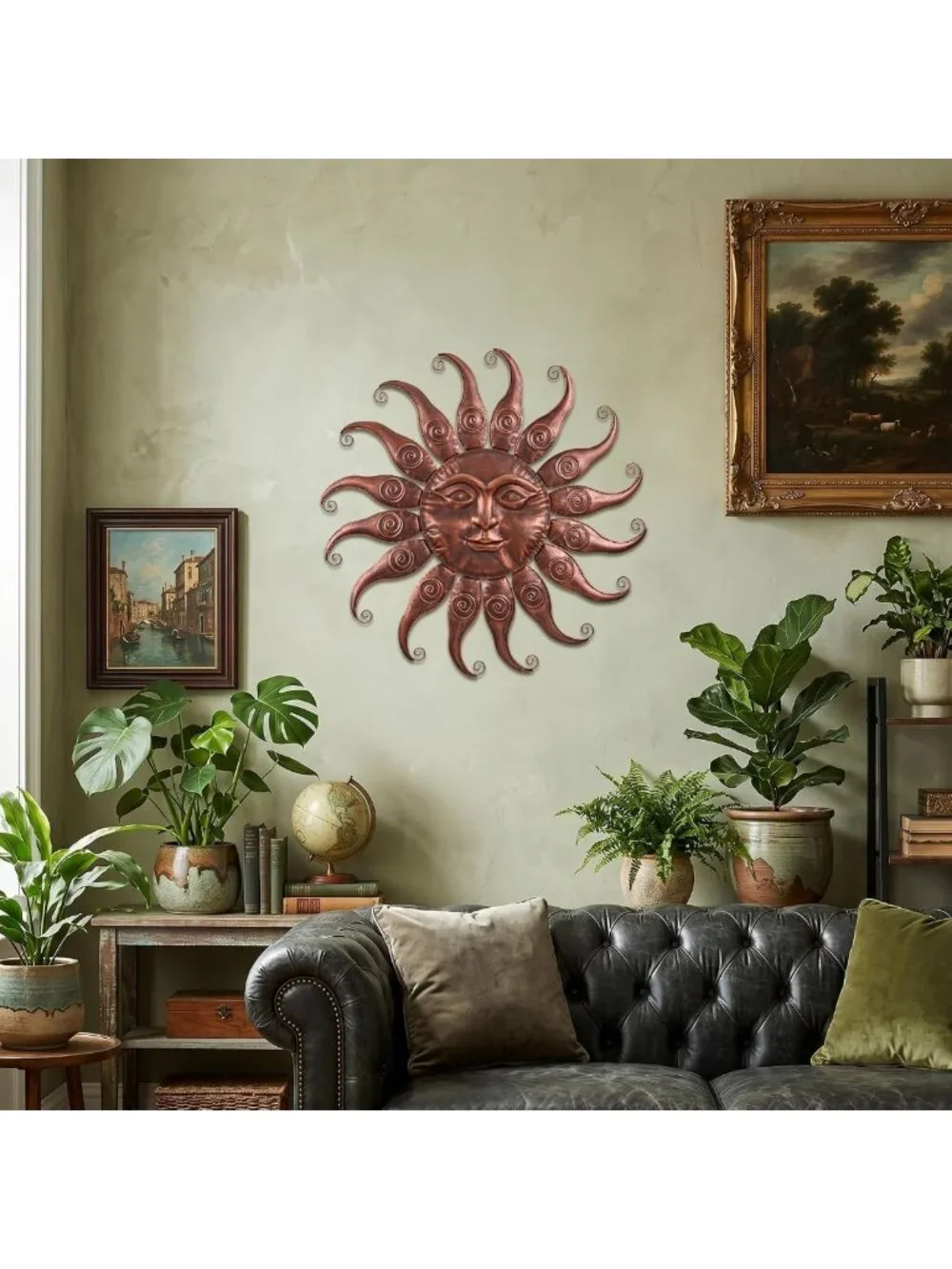 Rustic Bronze Sun Wall Decor - Metal Hanging Sculpture for Outdoor Patio